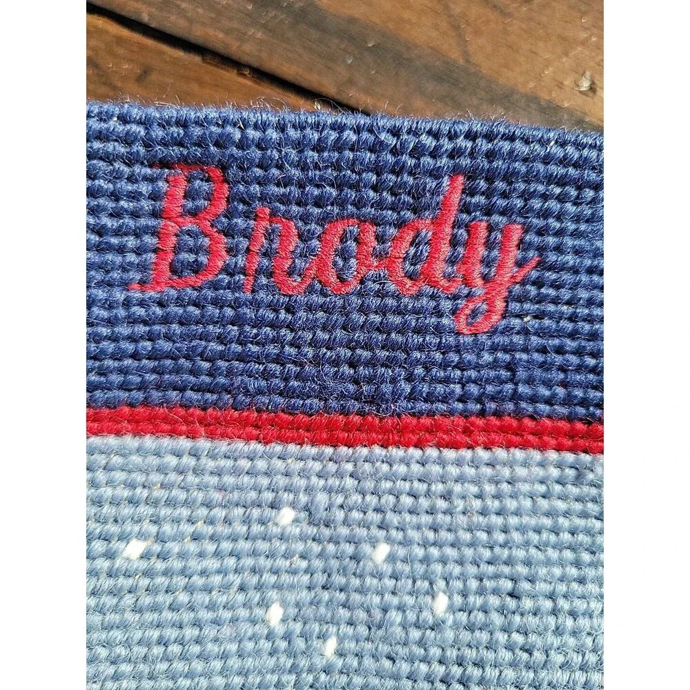 Lands' End Needlepoint Christmas Stocking BRODY Snowman Wool Discontinued C1